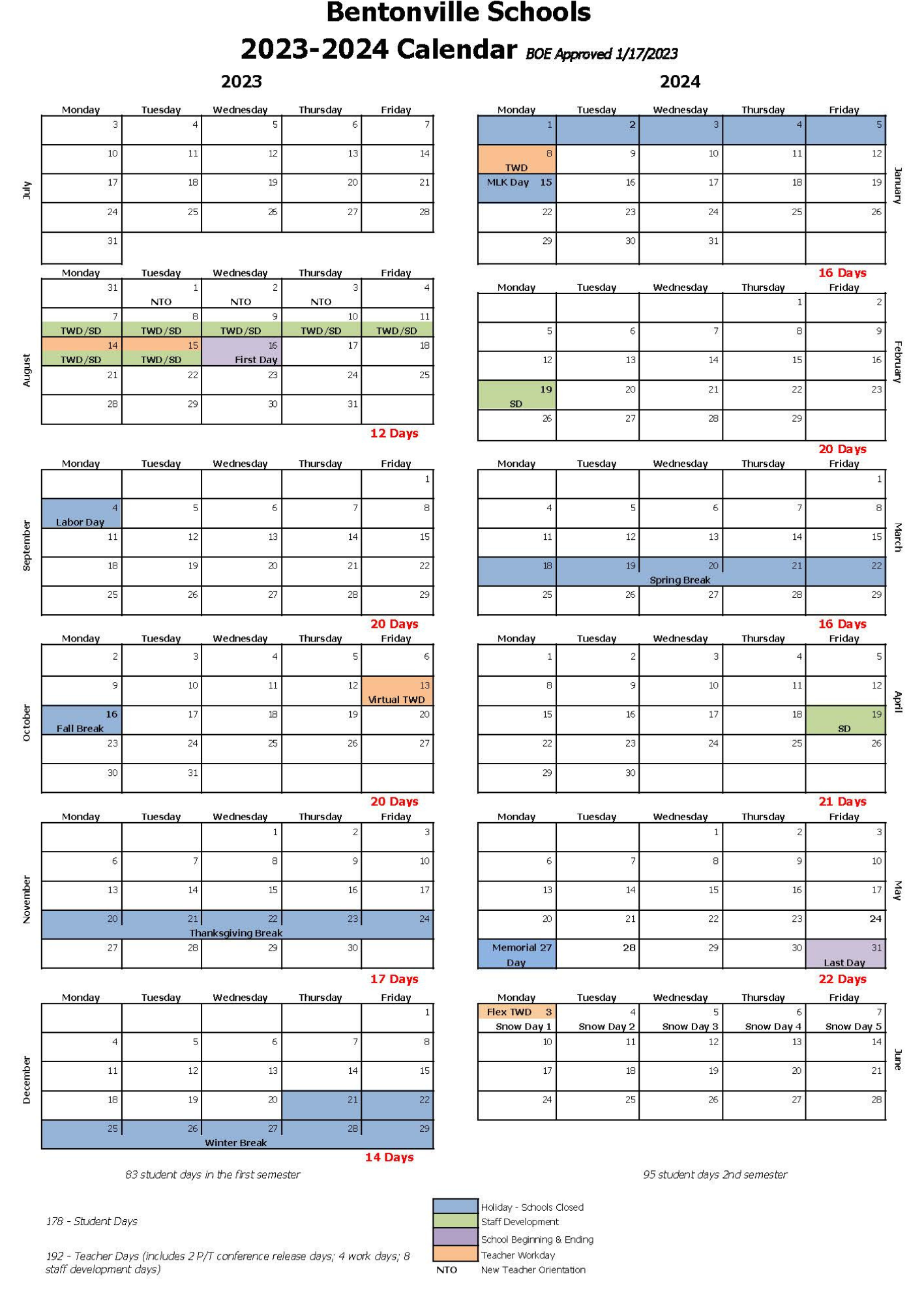 Calendars Bentonville Schools