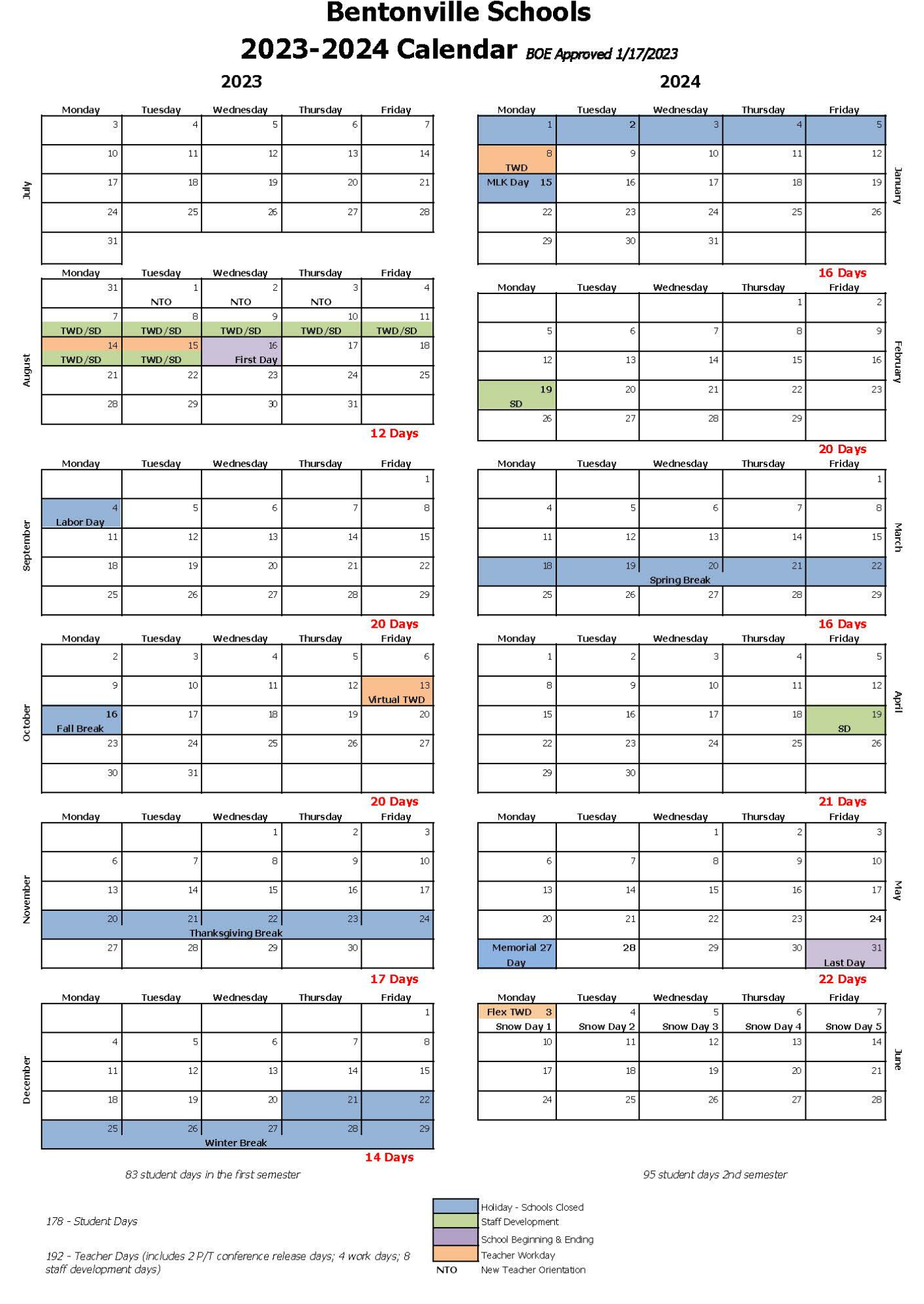 Bentonville School Calendar 2025