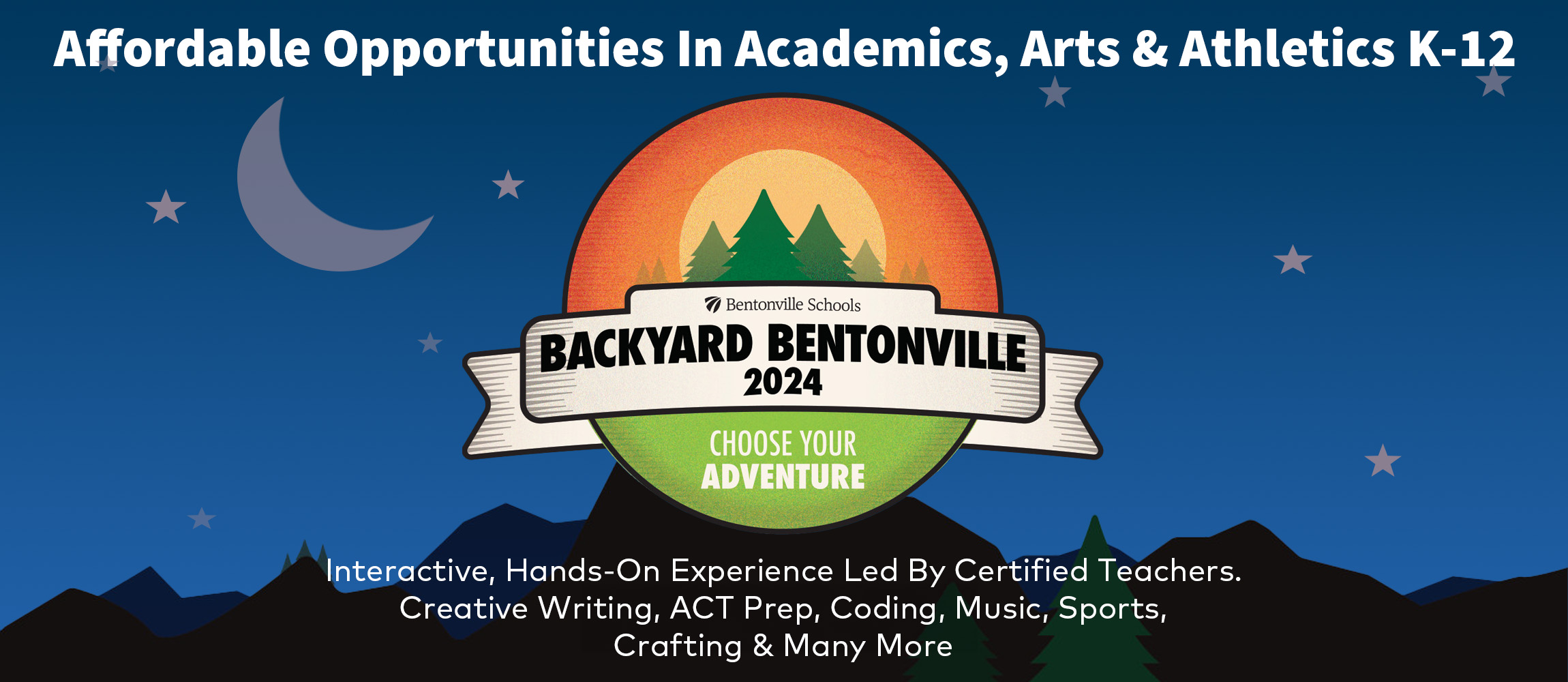 Backyard Bentonville with camping sunset logo