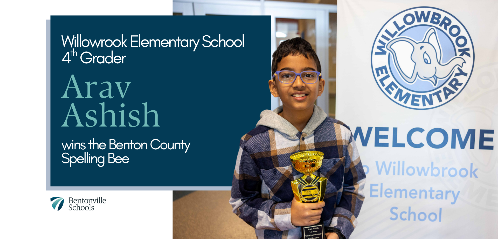 Willowbrook Elementary School 4th Grader Arav Ashish wins the Benton County Spelling Bee