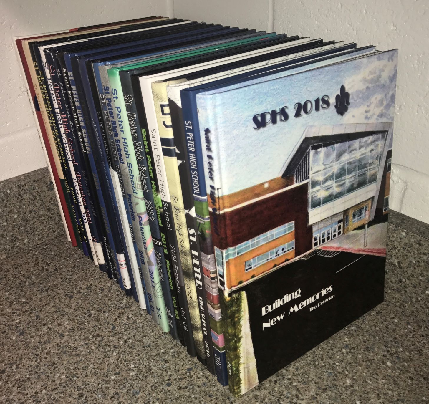 stack of yearbooks