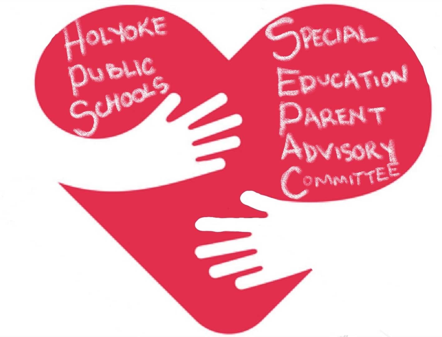 SEPAC logo showing a heart being held by two hands, superimposed with text Holyoke Public Schools Special Education Parent Advisory Committee