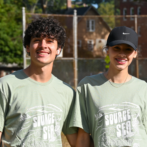 Life science students at a river clean-up