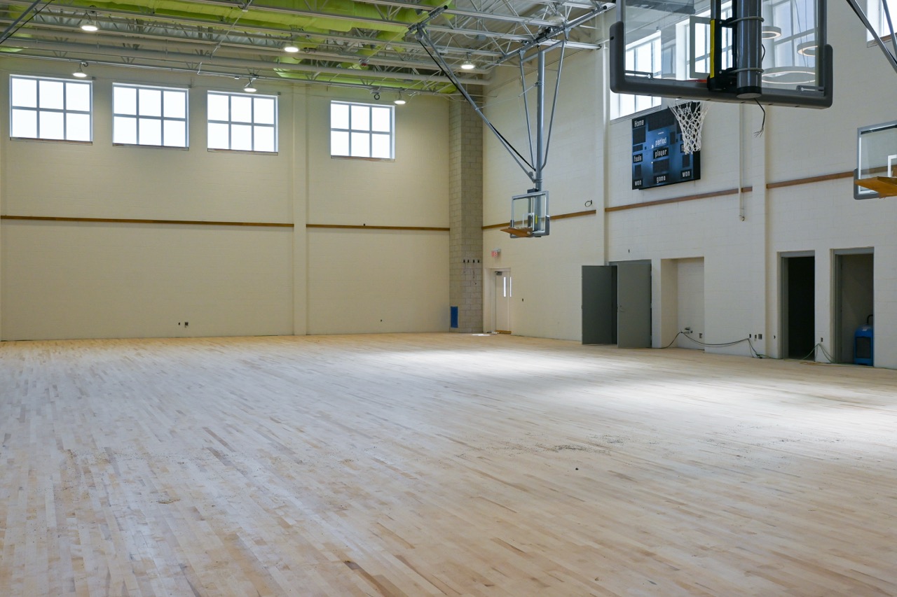 Gymnasium floors being laid