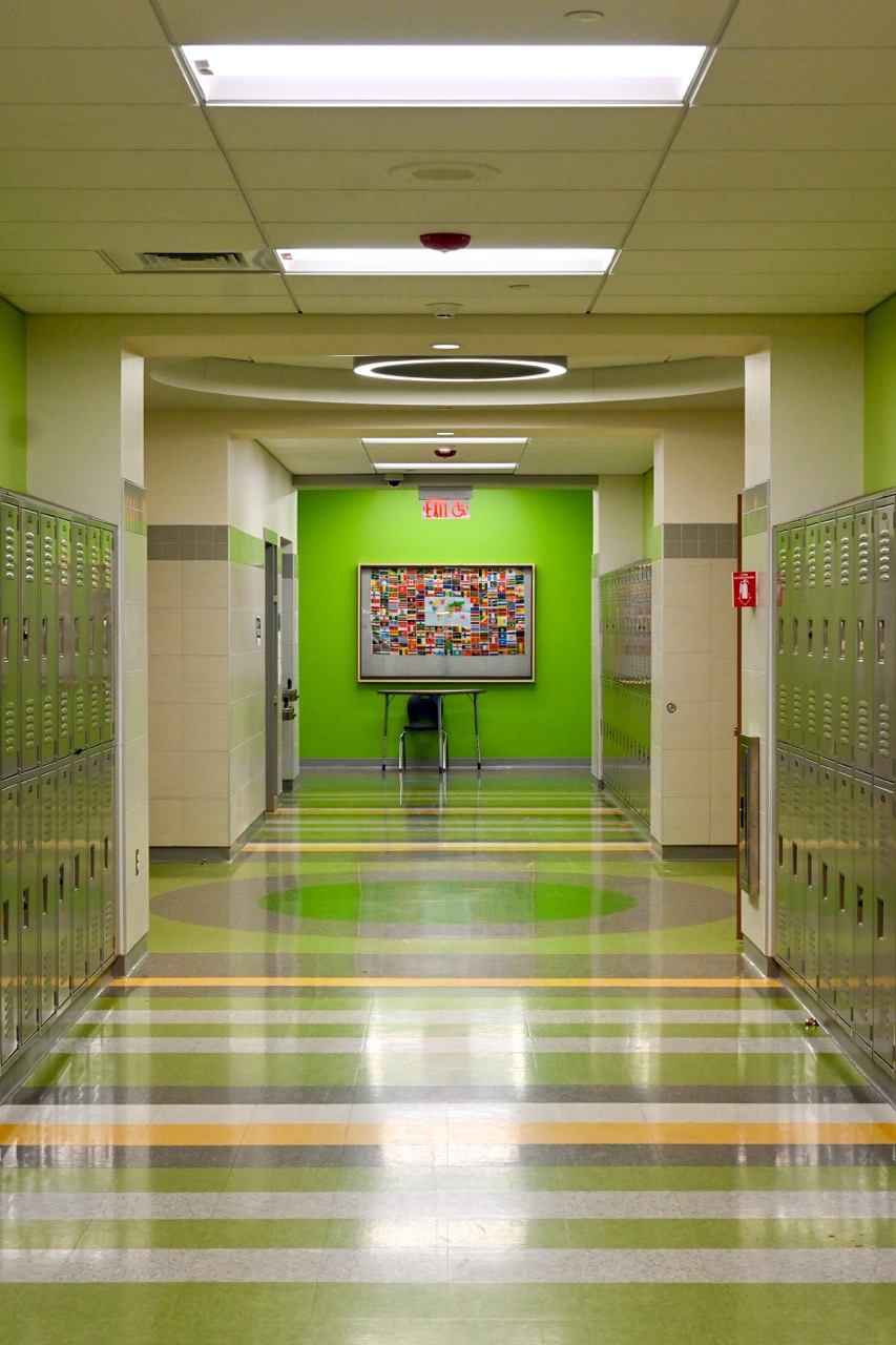 Looking down a hallway