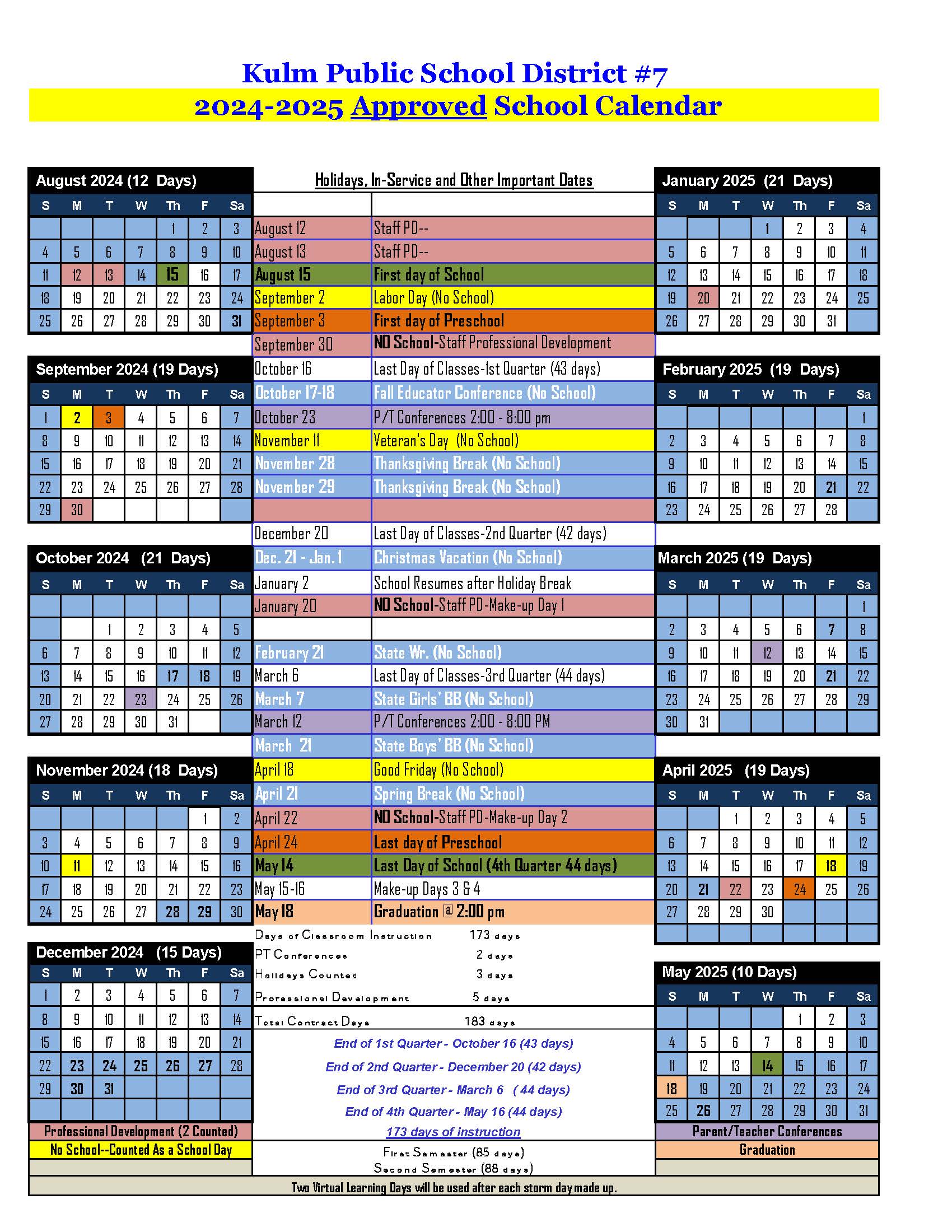 2024-2025 KPS Calendar | Kulm Public School