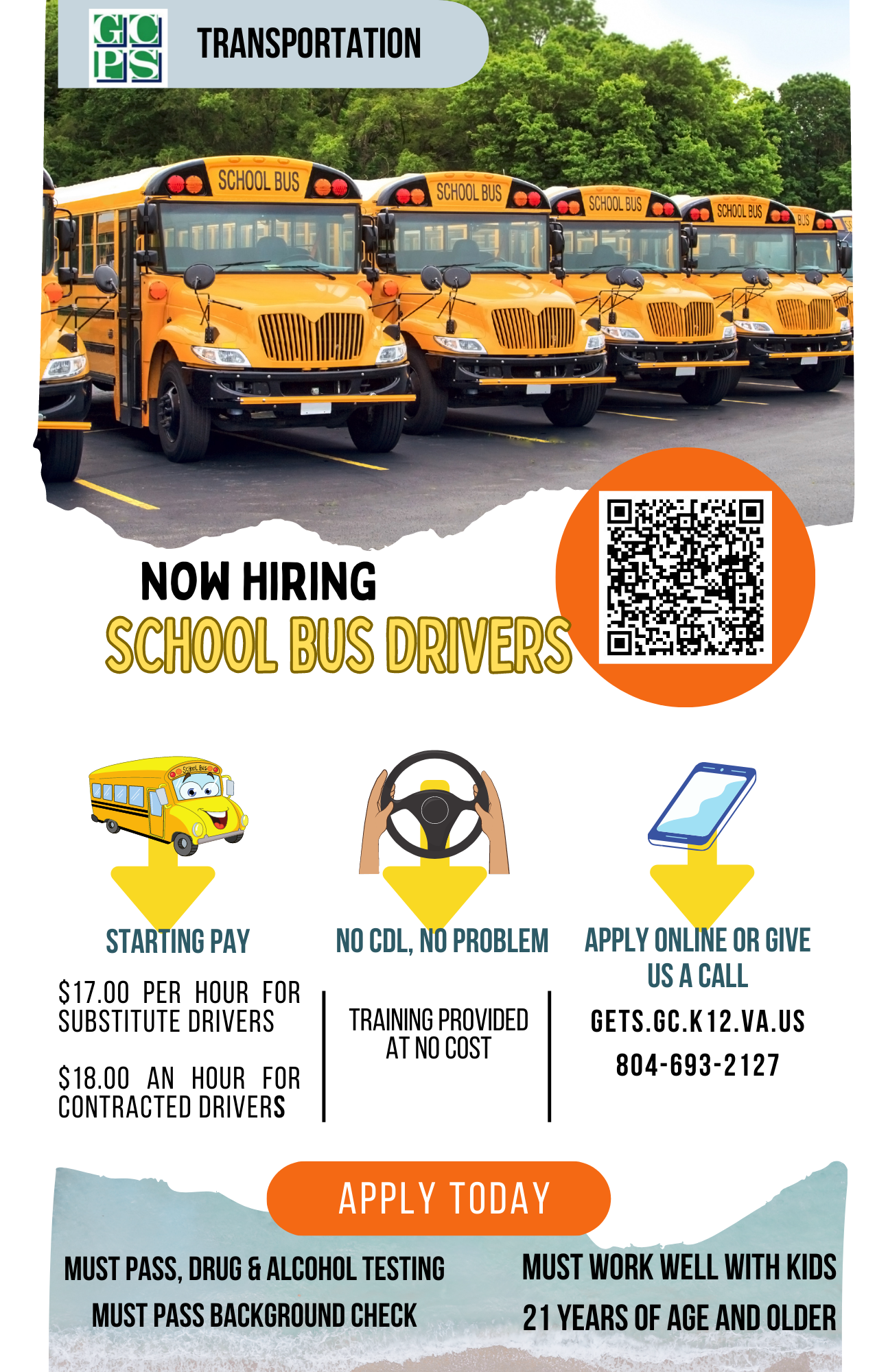 GCPS Transportation now hiring school bus drivers