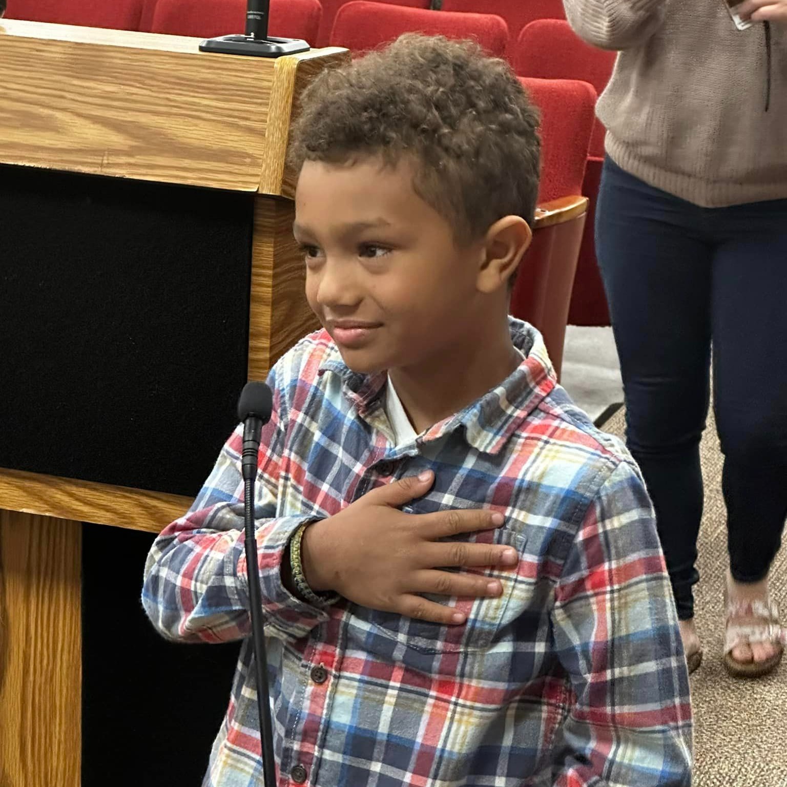 second-grader Dalton Chadwick from Petsworth Elementary led attendees in the Pledge of Allegiance.