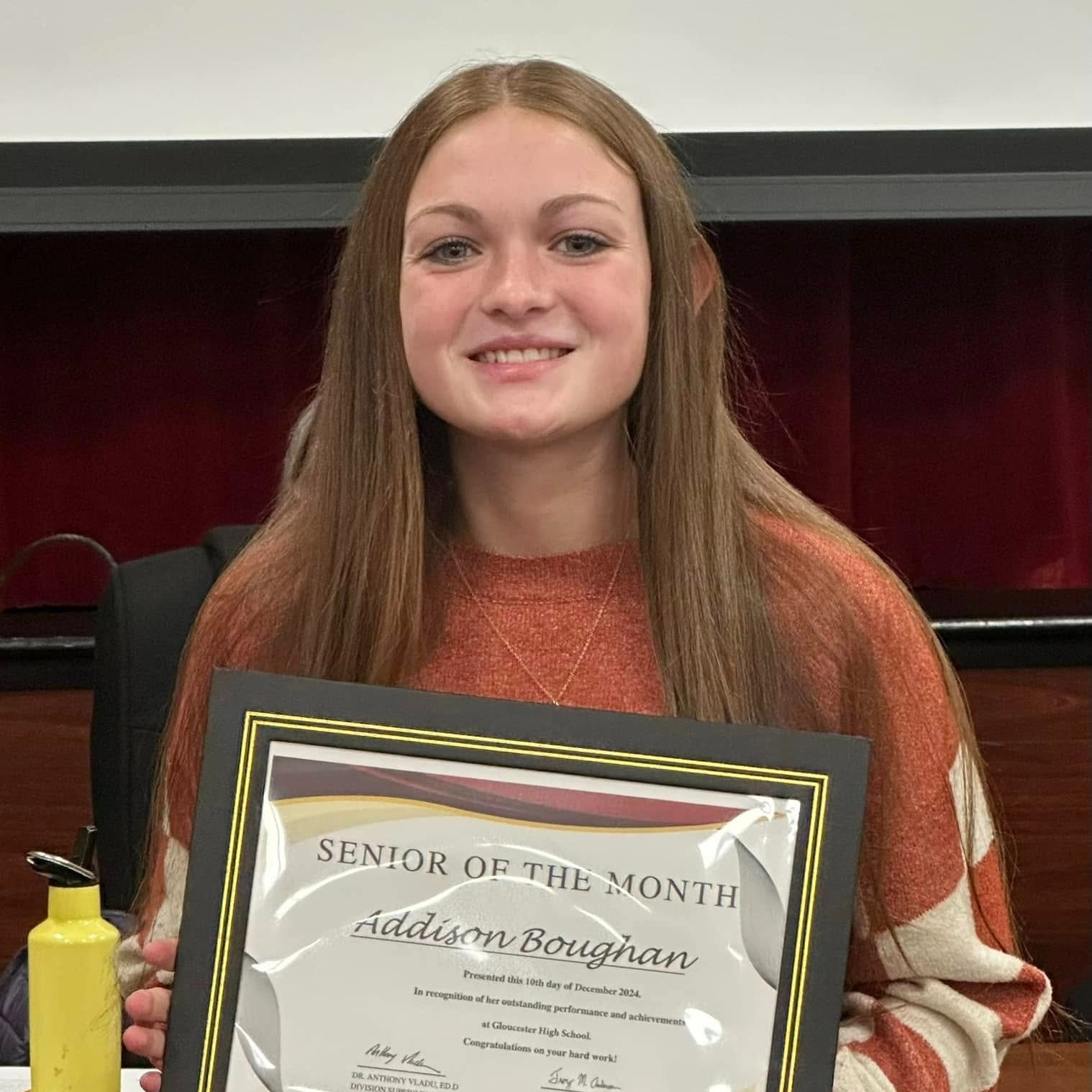 At the January 14, 2025 School Board Meeting, we celebrated the achievements of our phenomenal Senior of the Month, Addison Boughan.