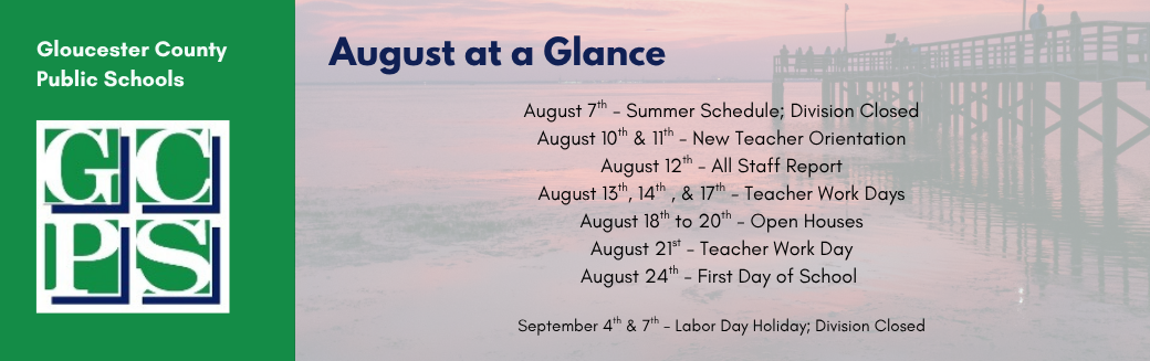 🏖️ Aug 7: Summer Schedule (Division Closed) 🍎 Aug 10–11: New Teacher Orientation 💼 Aug 12: All Staff Report ✏️ Aug 13, 14, 17: Teacher Work Days 🏫 Aug 18–20: Open House Dates 📝 Aug 21: Teacher Work Day 🎉 Aug 24: FIRST DAY OF SCHOOL! 🇺🇸 Sept 4 & 7: Labor Day Holiday (Division Closed)