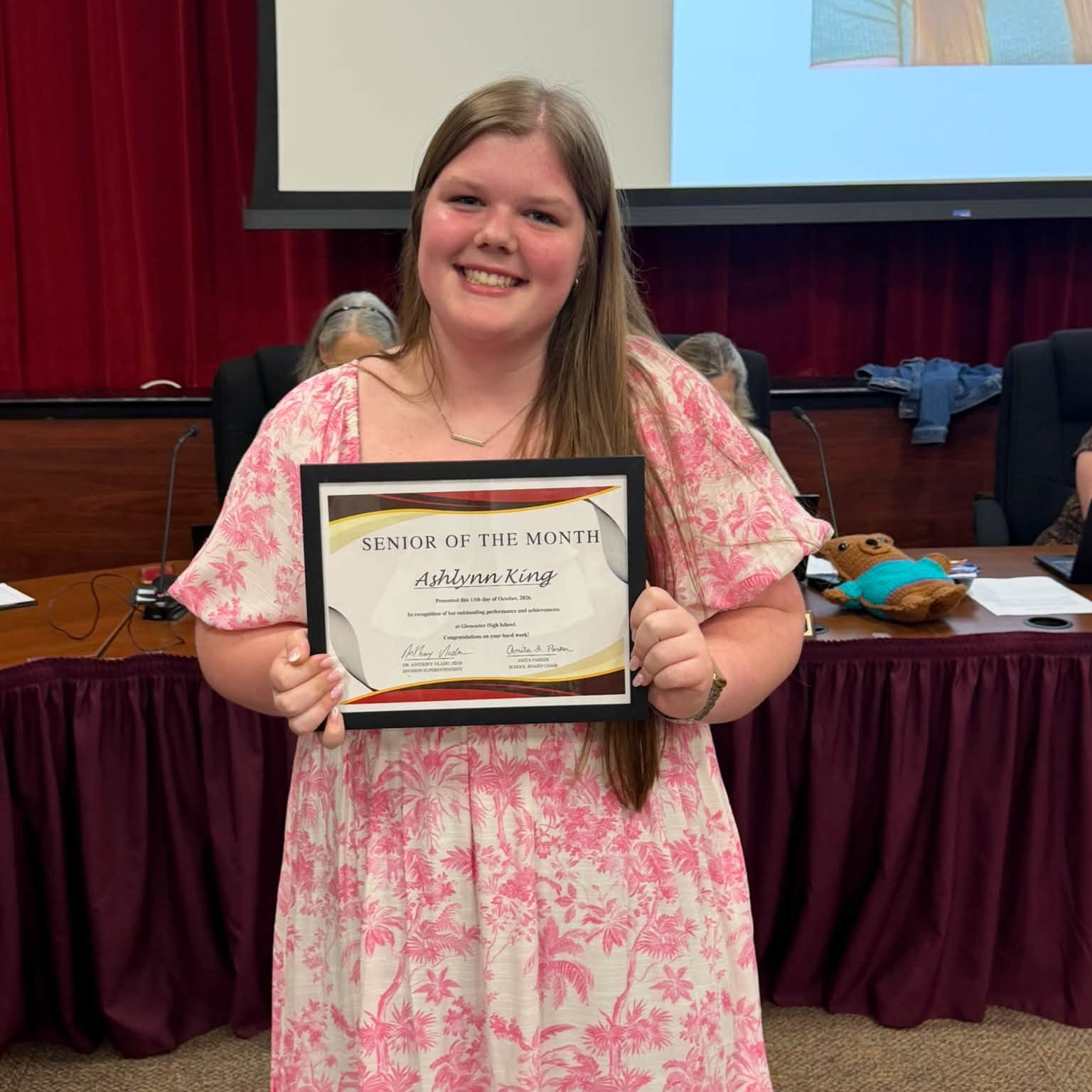 GHS senior Ashlynn King, SCA Executive President and cosmetology student, was recognized as Senior of the Month