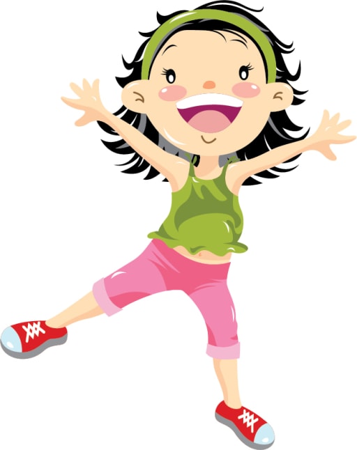 Cartoon kindergartener girl jumping