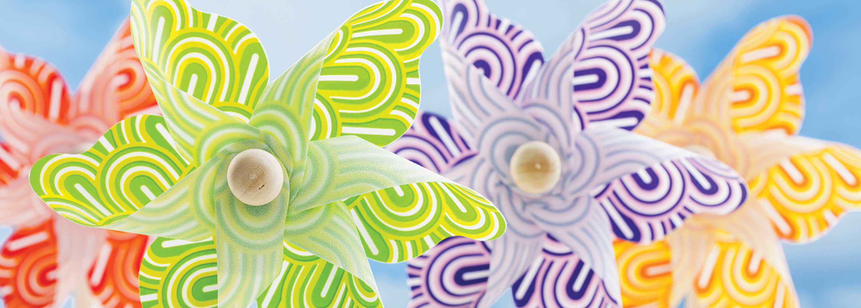 Four multicolored pinwheels