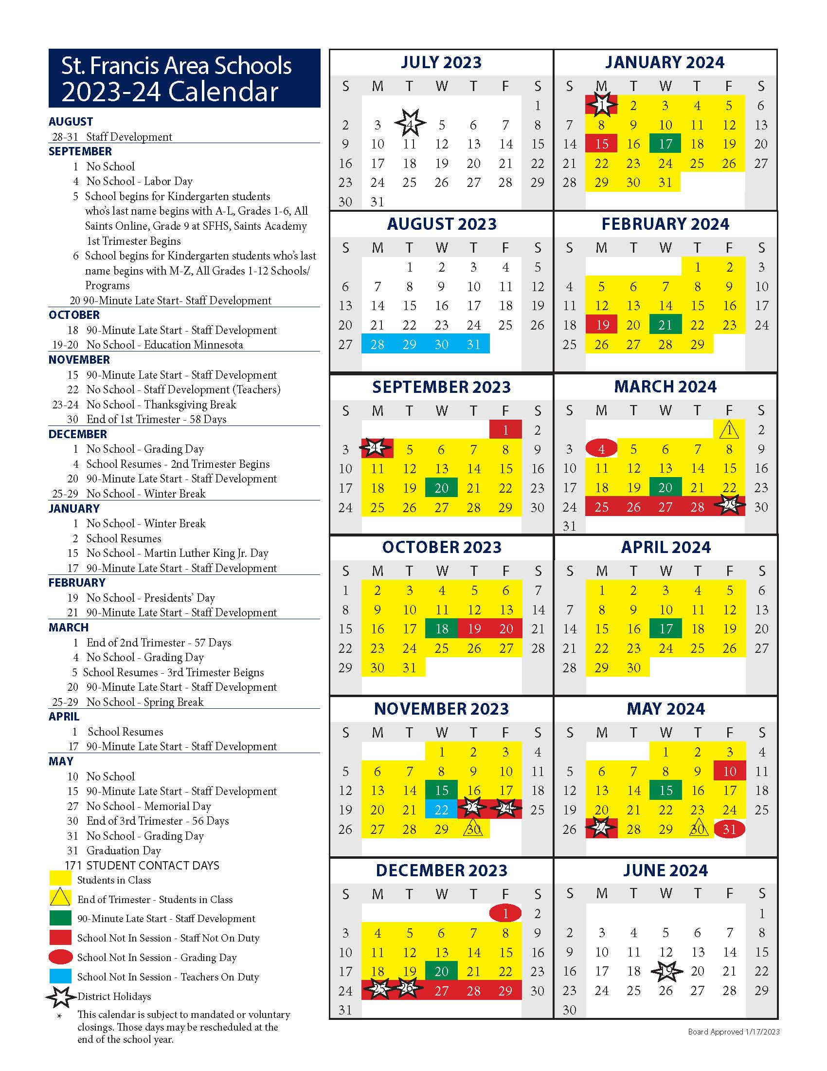 Calendars | St. Francis Area Schools Calendars | St. Francis Area Schools