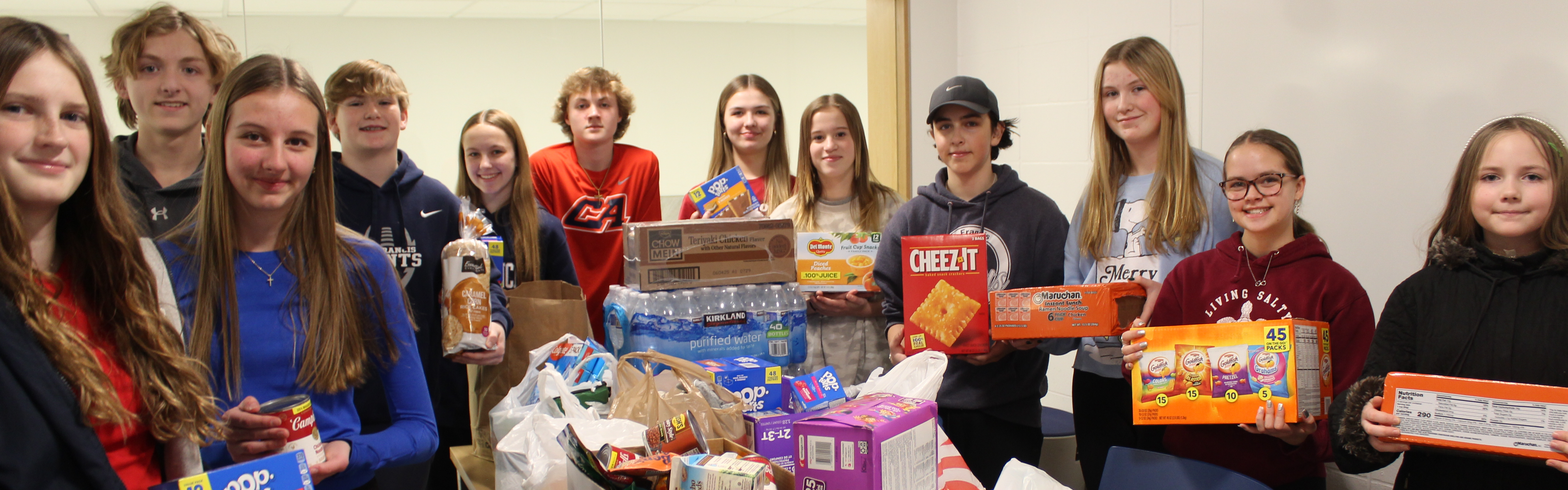 Student Council members with donations