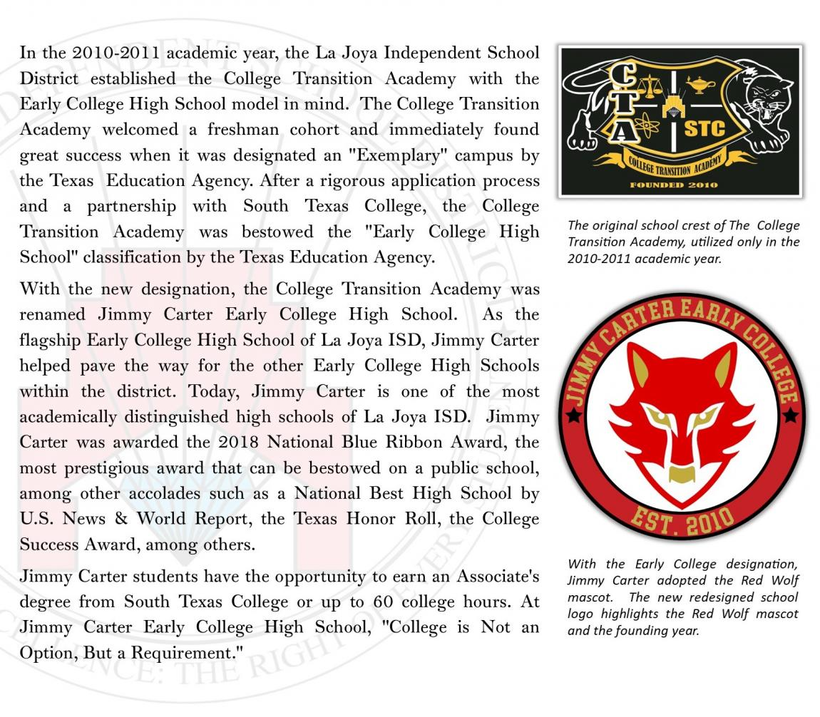 jimmy carter history, original crest logo and red wolf school mascot