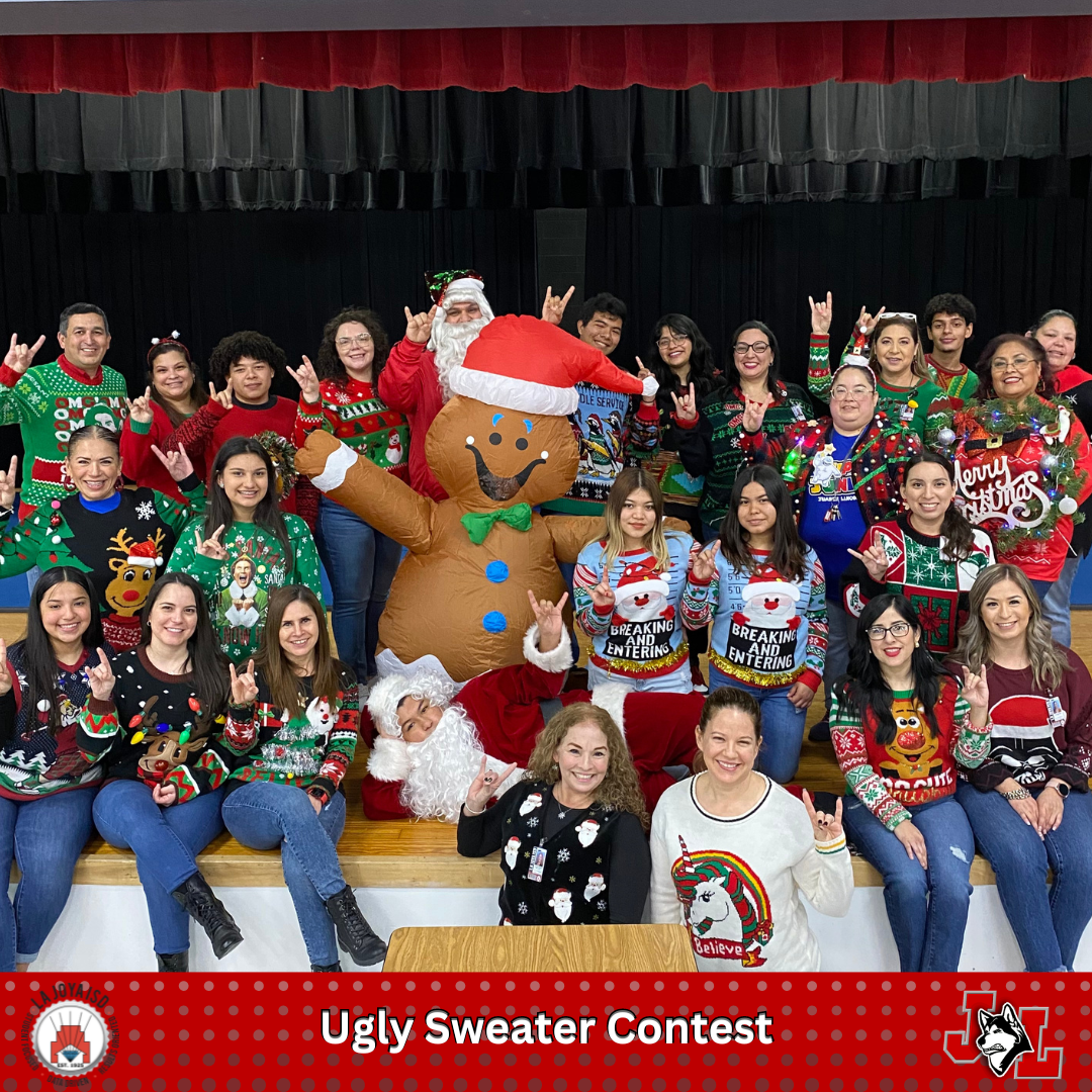 people posing in ugly sweaters