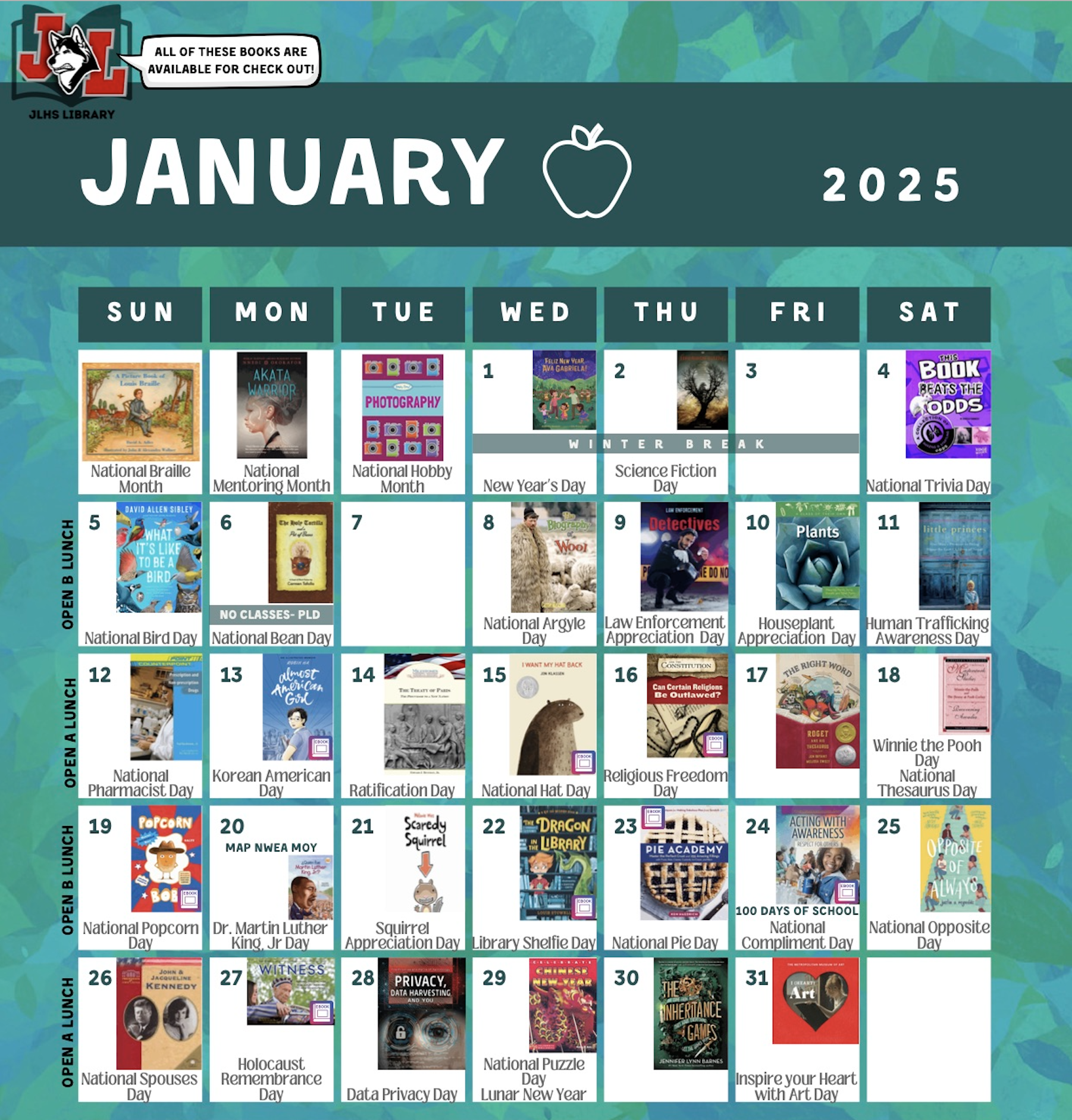 Jan 2025 library calendar