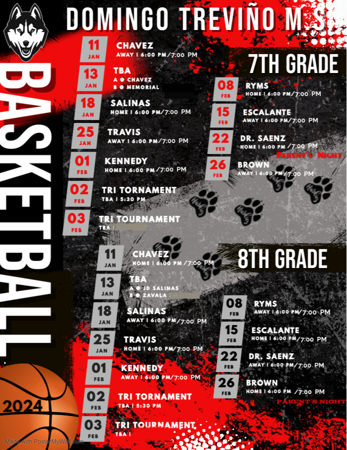DTMS 8th/7th Grade Boys basketball Schedule