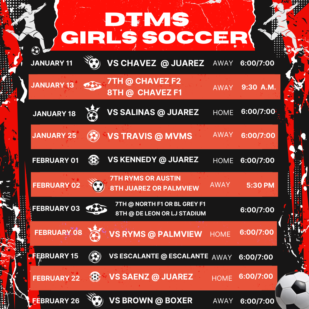 DTMS 8th/7th Grade Girls Soccer Schedule