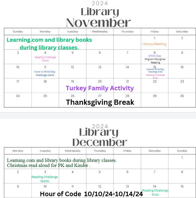 November and December calendar of events