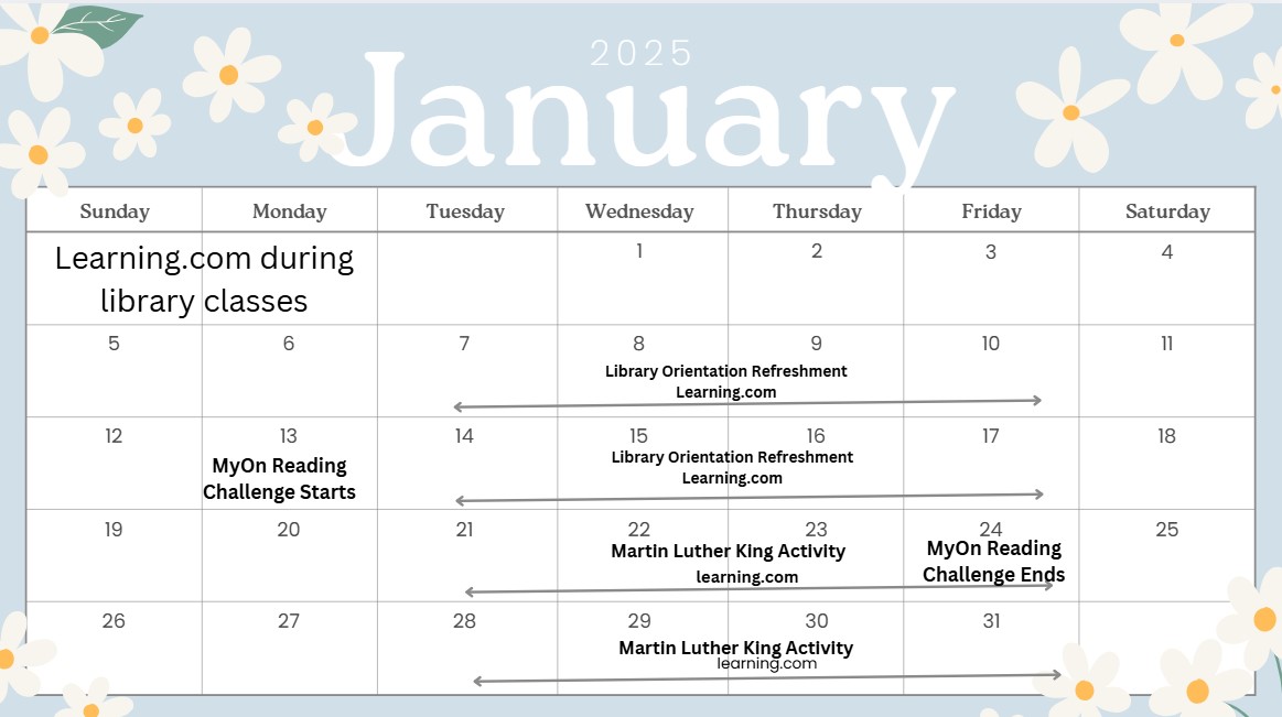 January library activity calendar