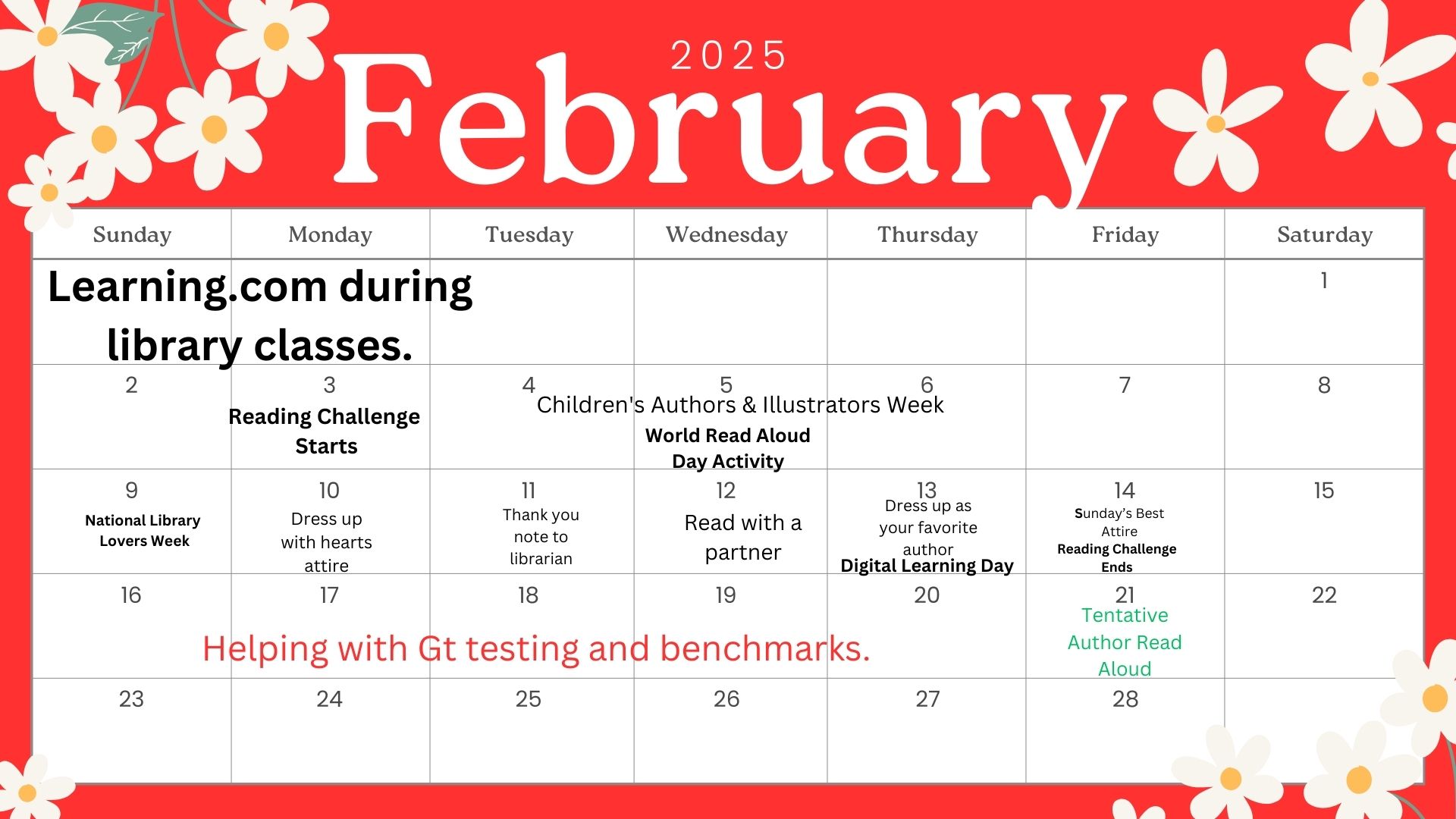 February Calendar of events