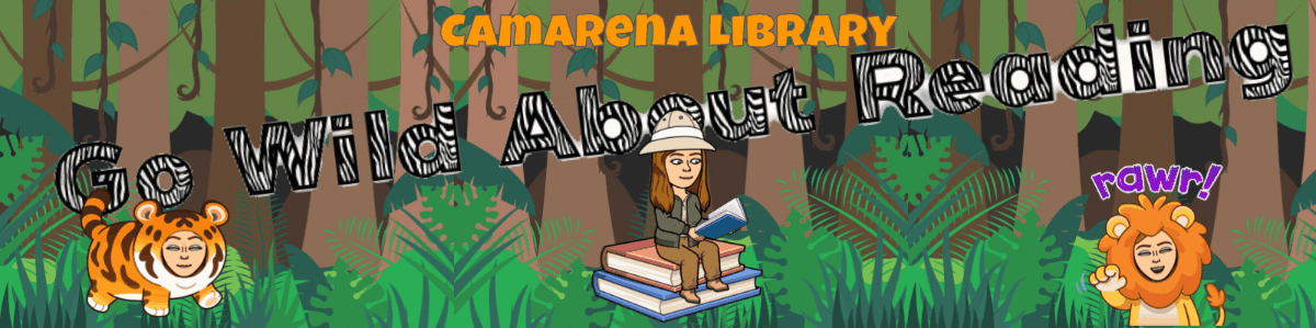 Camarena librarian bitmoji reading in the jungle