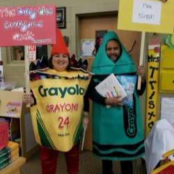 Character Parade Librarian and Music Teacher as "The Day the Crayons Quit"