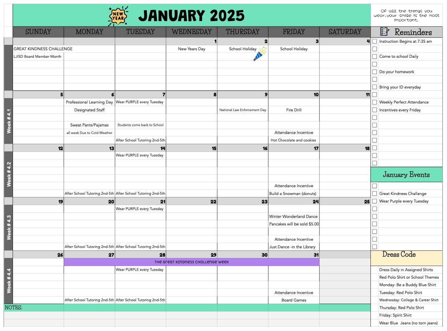 January Calendar