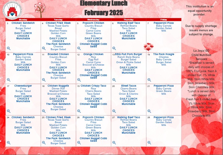 February Lunch Menu