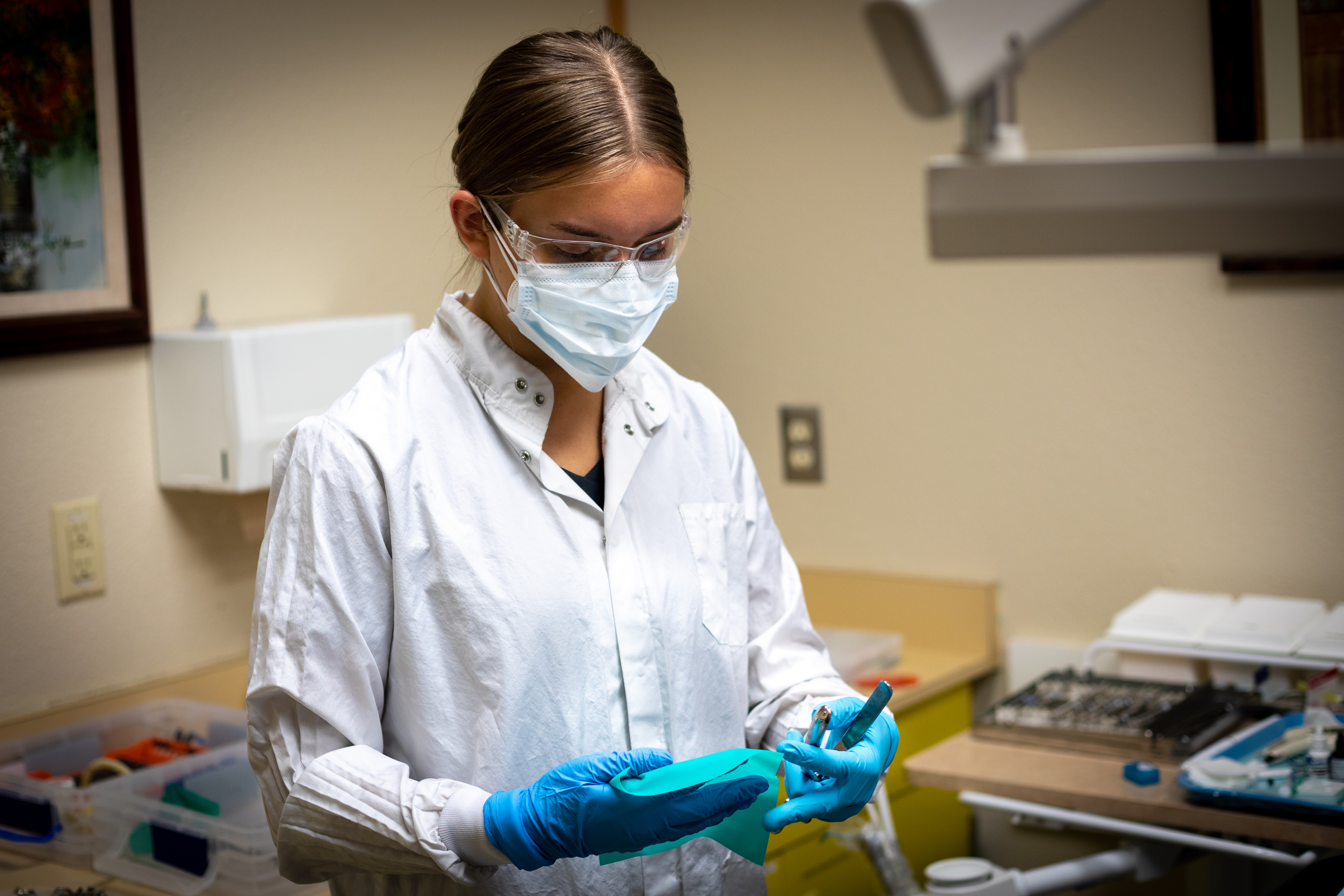 Student prepping instruments