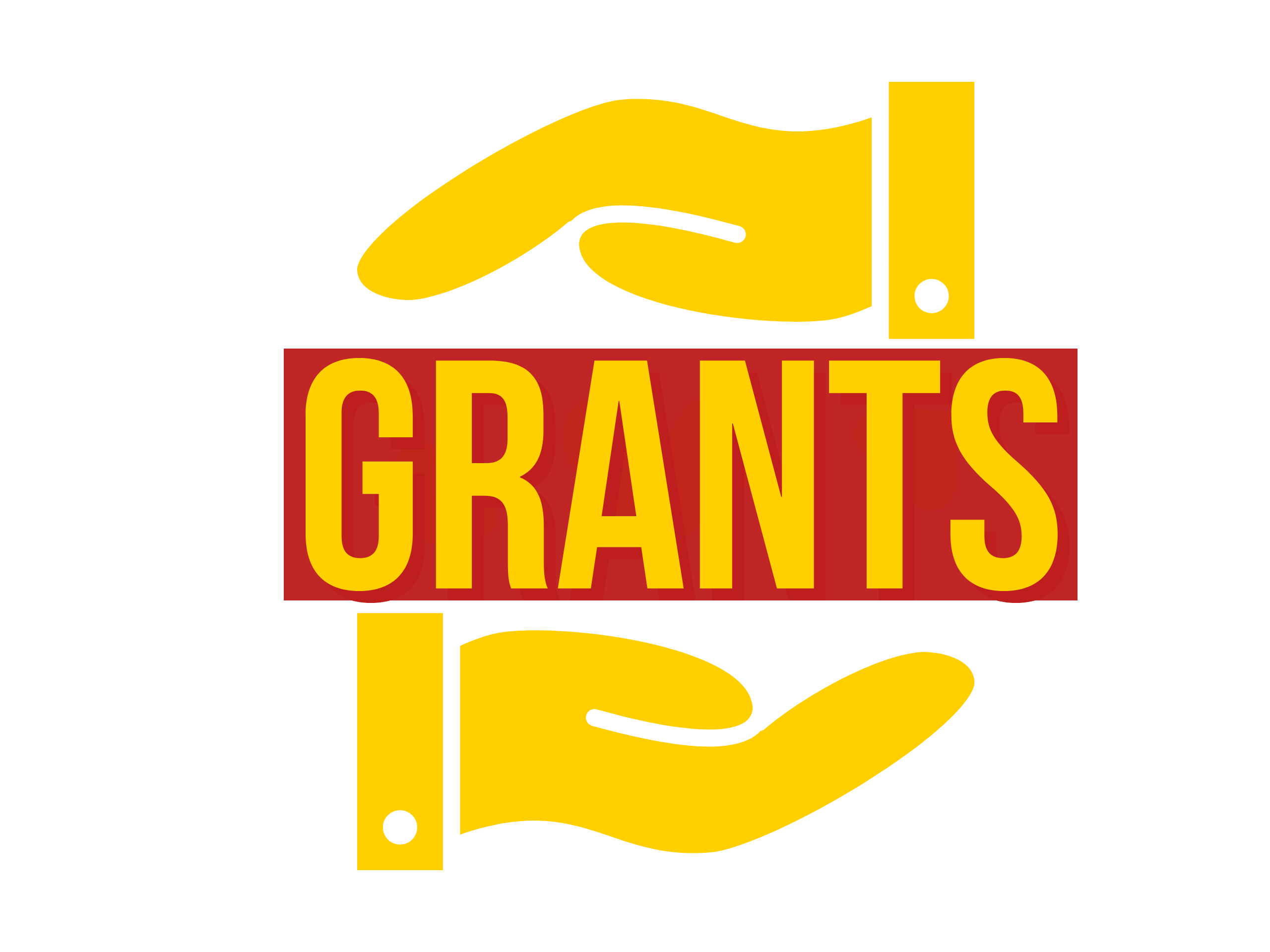 two yellow hands holding the word grants typed in a red block with yellow text