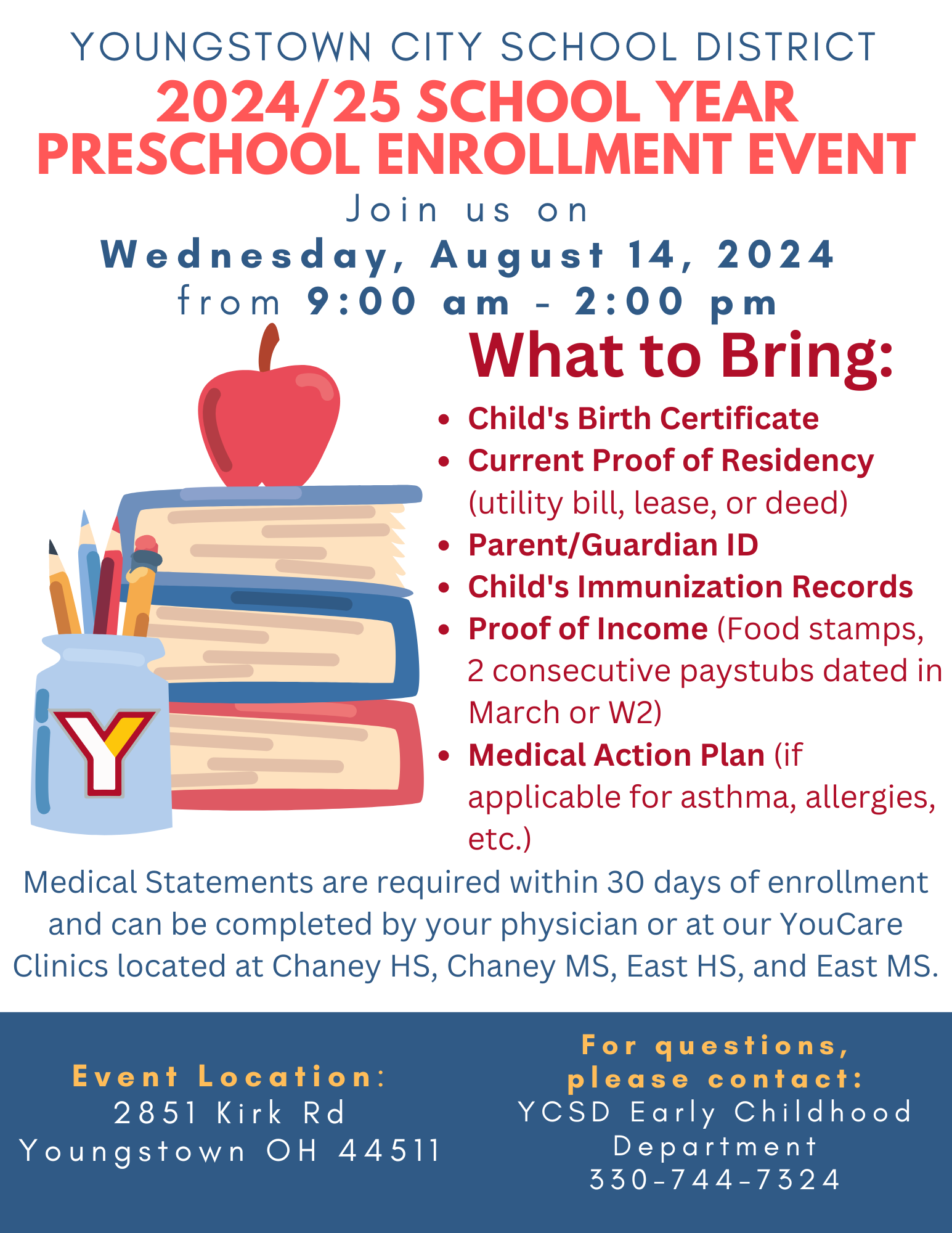 Youngstown City School District Preschool enrollment flyer