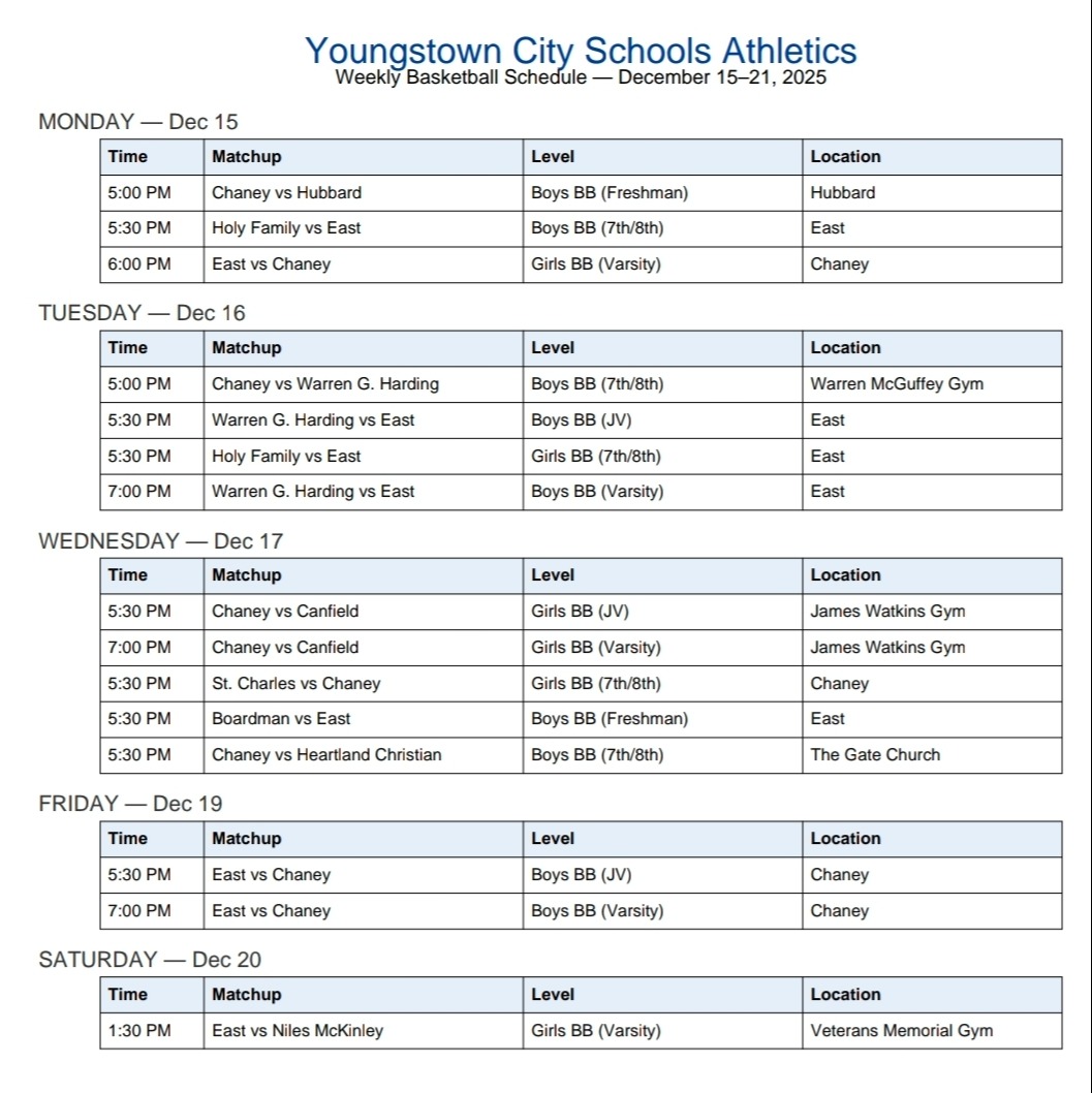 Week of 12/1/2025 Schedule