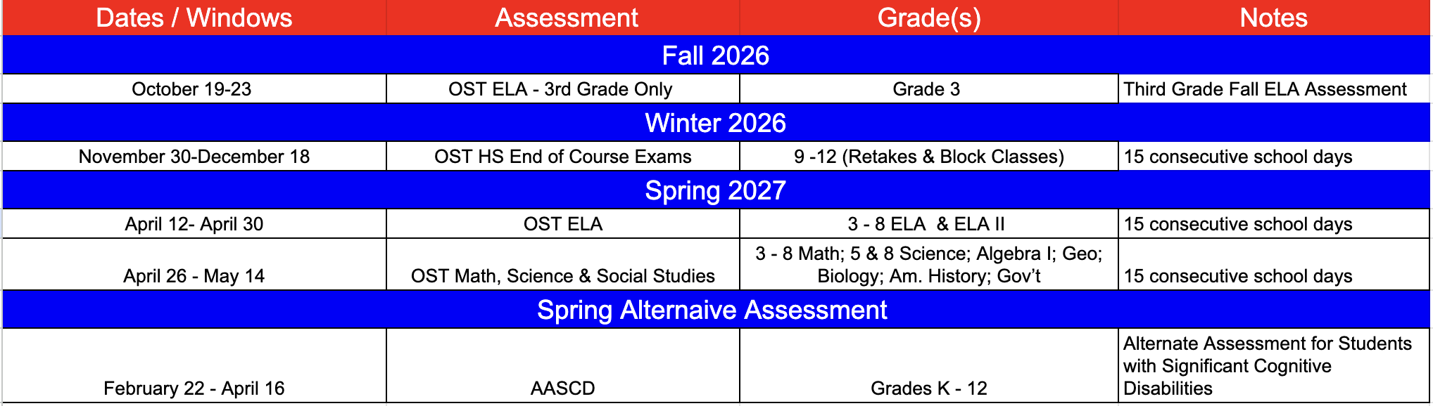 26-27 OST schedule
