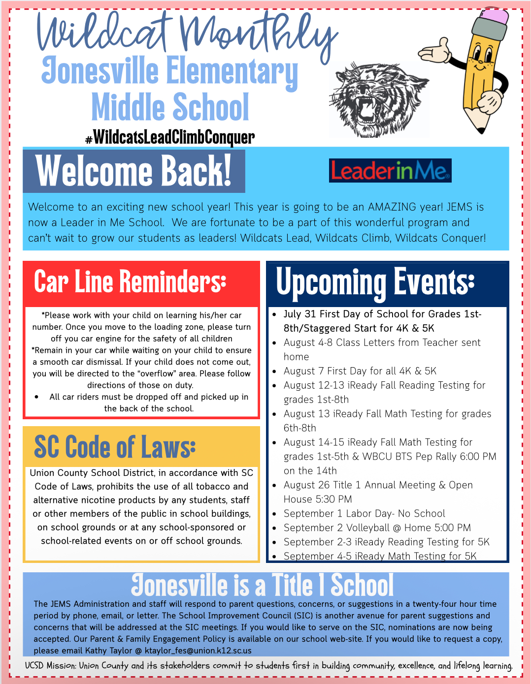 Wildcat Monthly Newsletter - all dates are on the events calendar