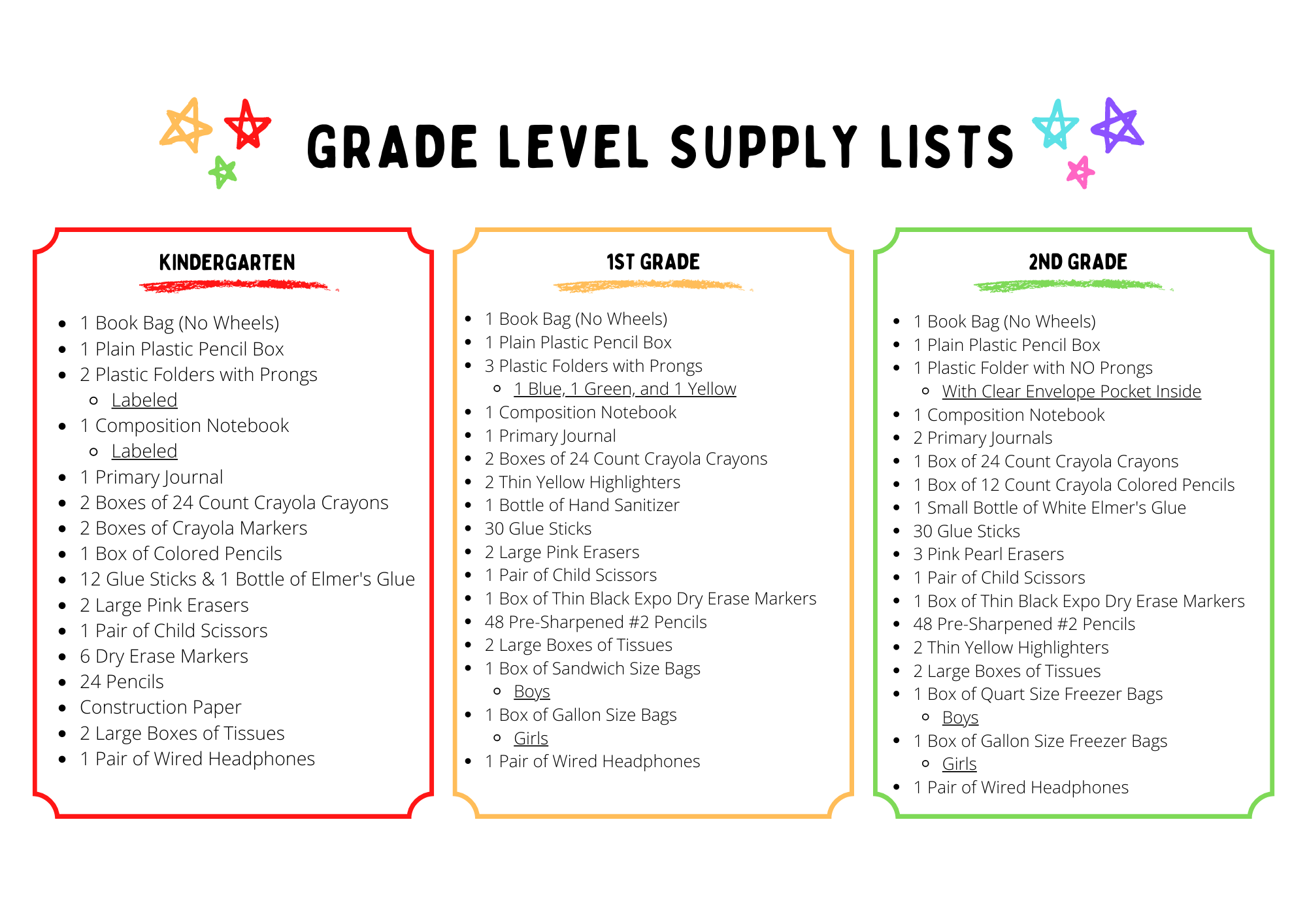 2023-2024 Supply List for Littlest Generals Preschool