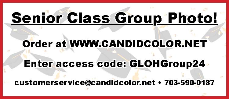 senior class group photo order at wwwcandidcolor.net enter access code GLOHGroup24