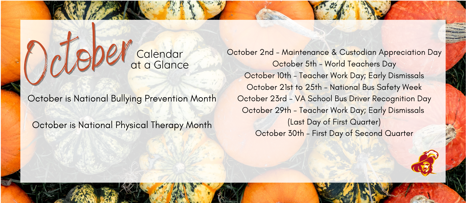 October at a glance