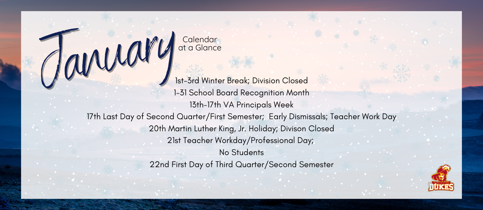 ✨ January at a Glance! ✨ Start the new year off right by staying informed with all the important events and dates happening this month. From school activities to key deadlines, make sure you don’t miss a thing! 🗓️ #StayOrganized #GCPSJanuary #NewYearNewGoals