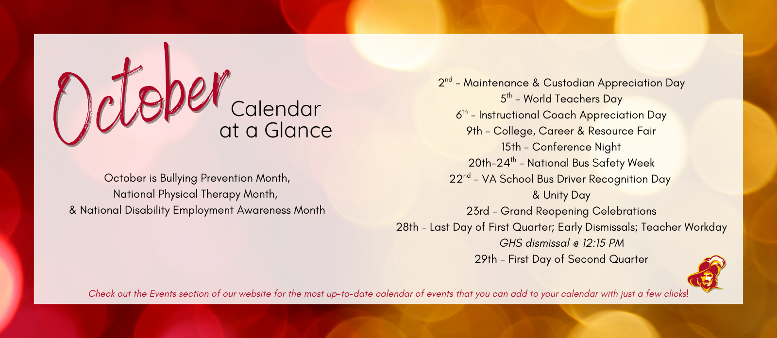 October at a Glance