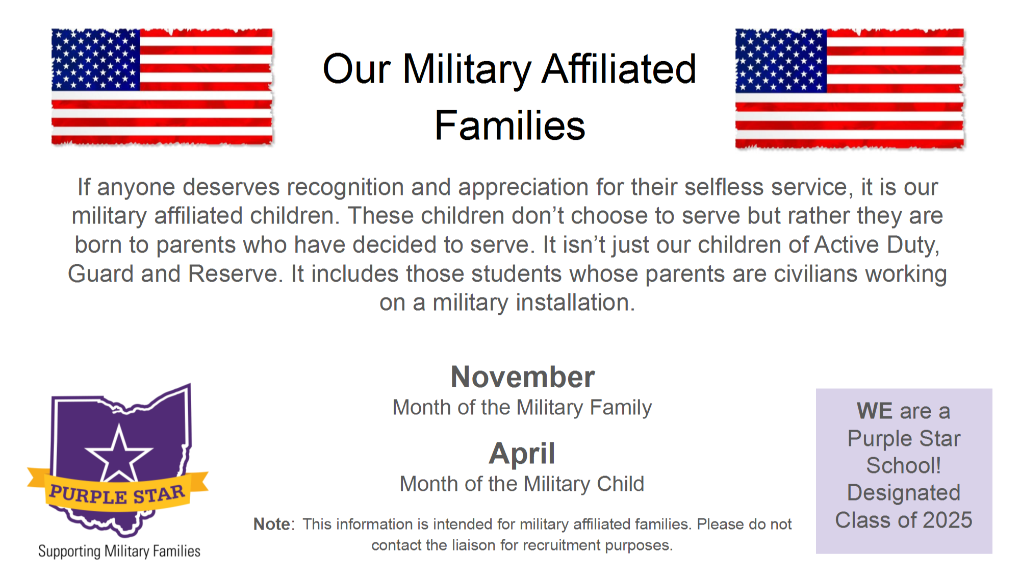 Military  Families - Purple Star Recognition 
