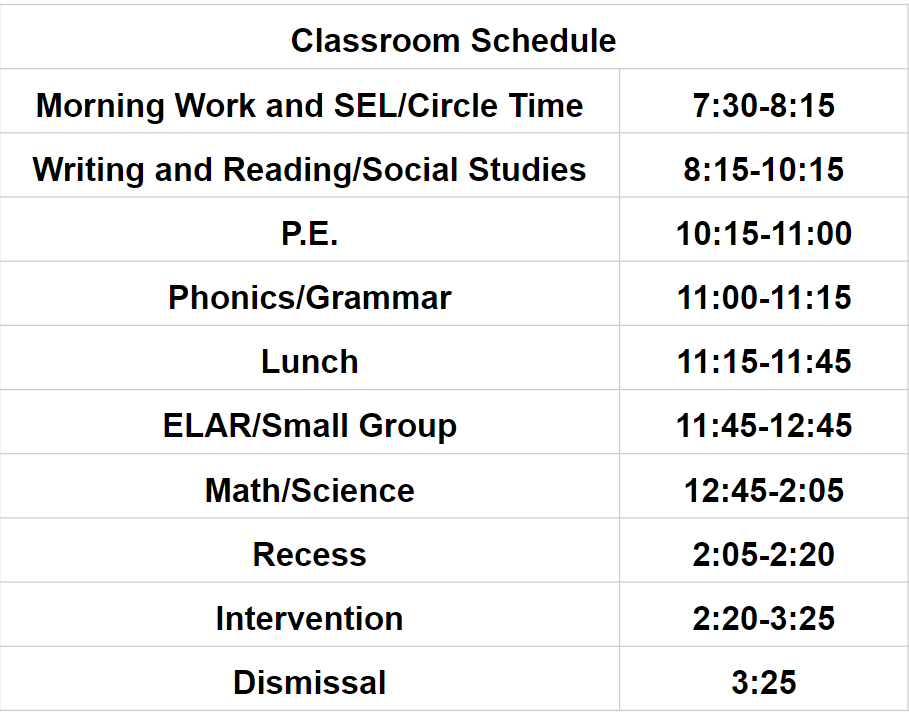class schedule