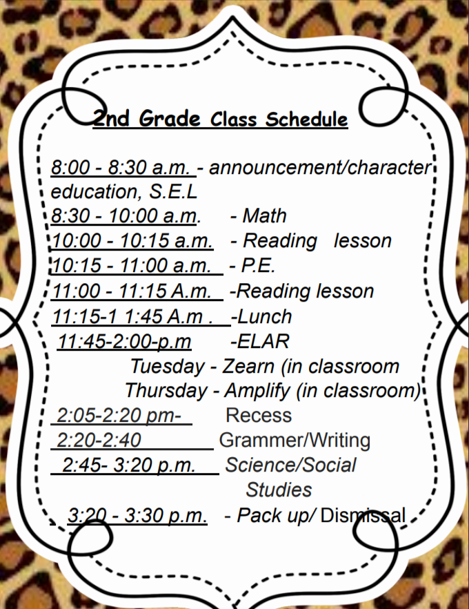 2nd Grade Schedule