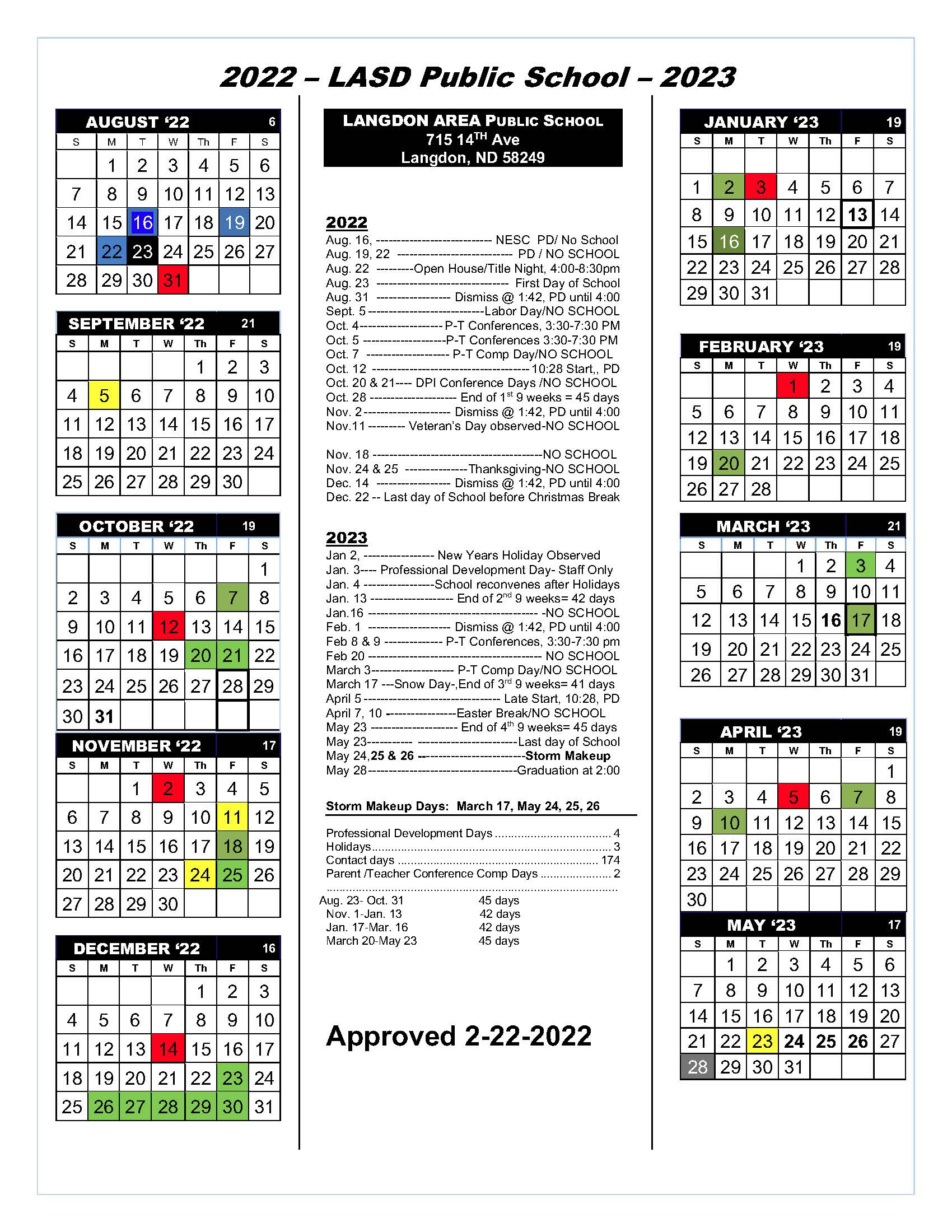 School Calendar | Langdon Area Schools