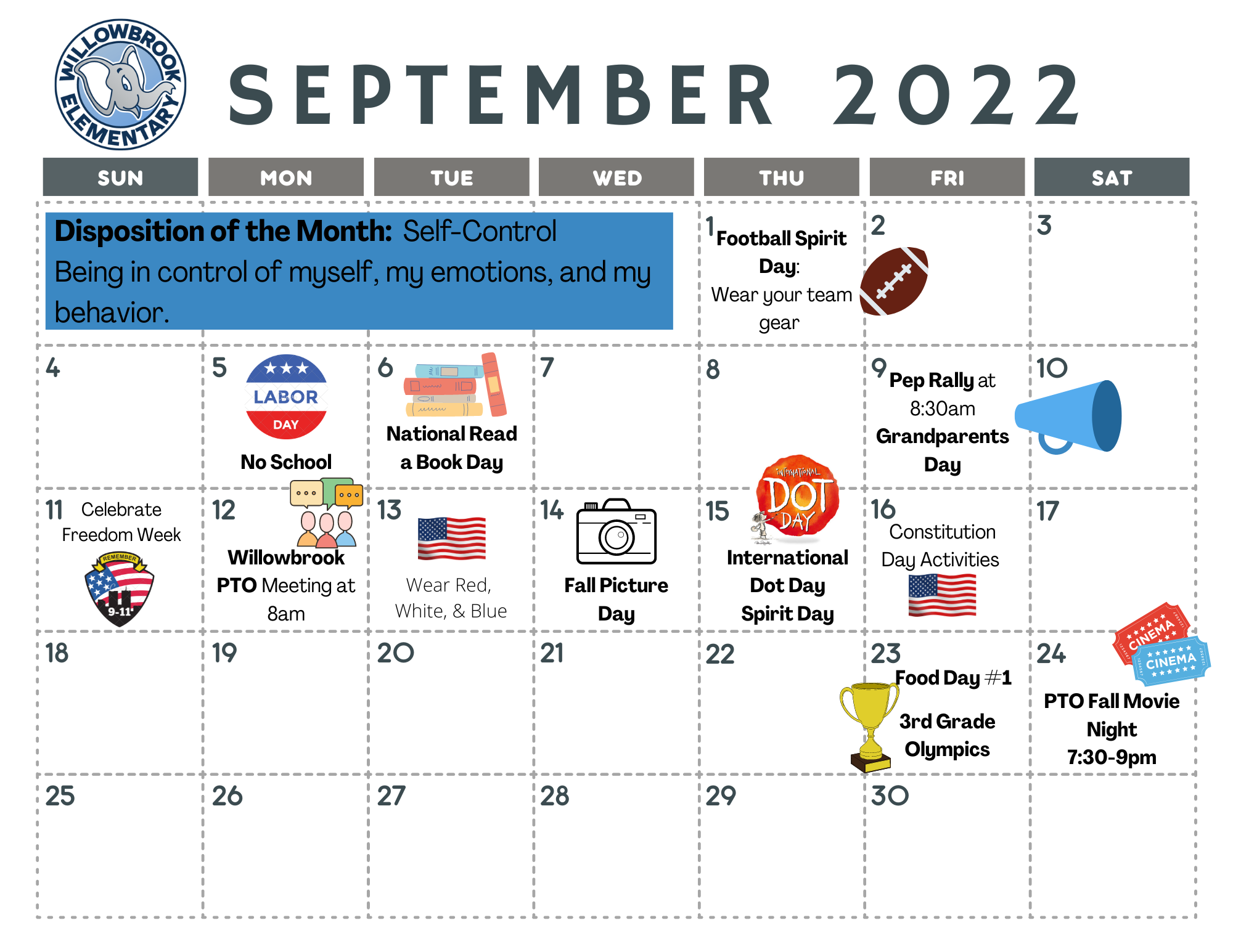 Monthly School Calendars Willowbrook Elementary School