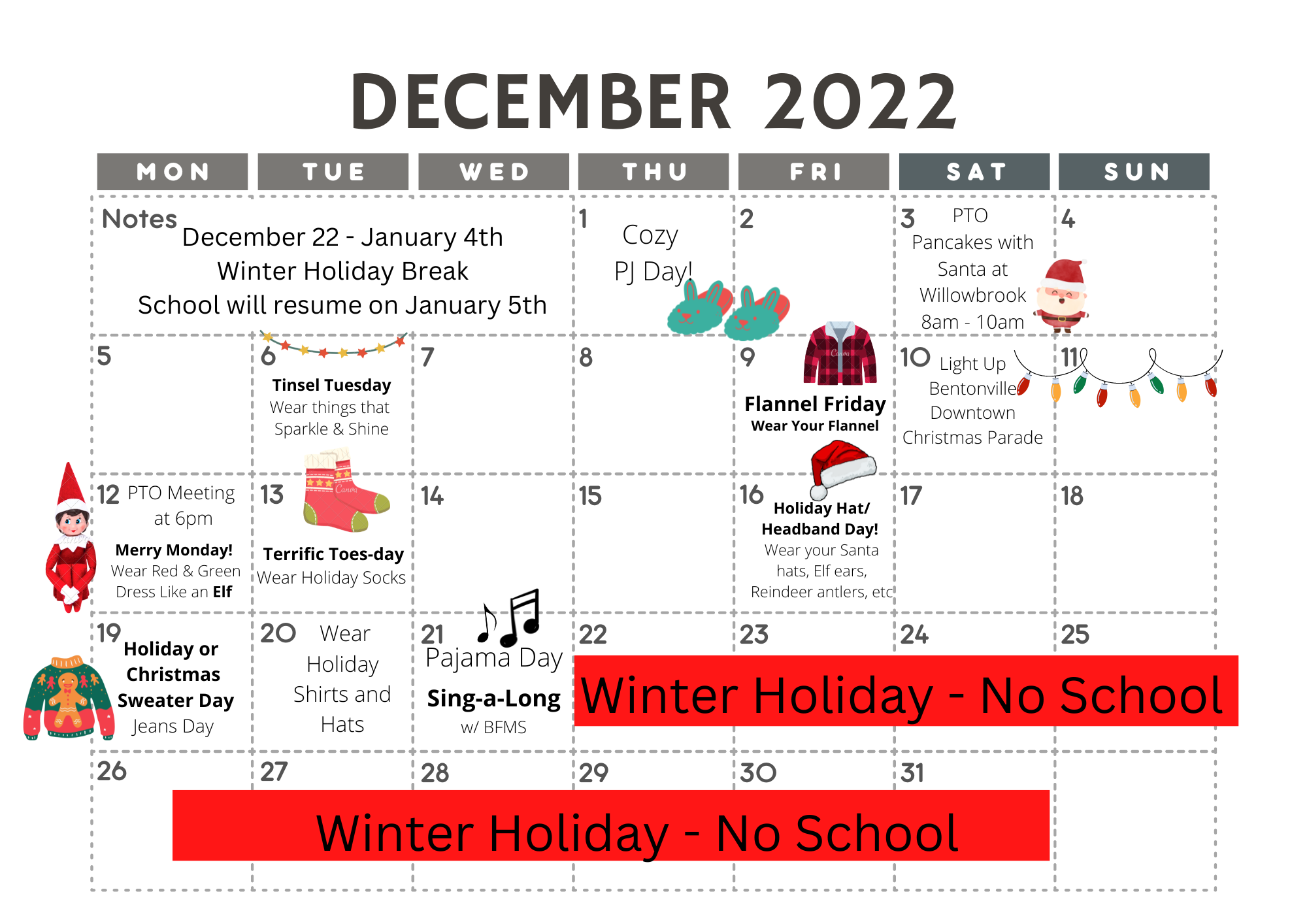 Monthly School Calendars Willowbrook Elementary School