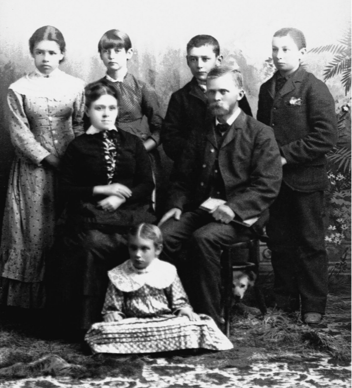 NMSD's first class of five students, with Founder Lars Larson and wife Belle, in 1885.