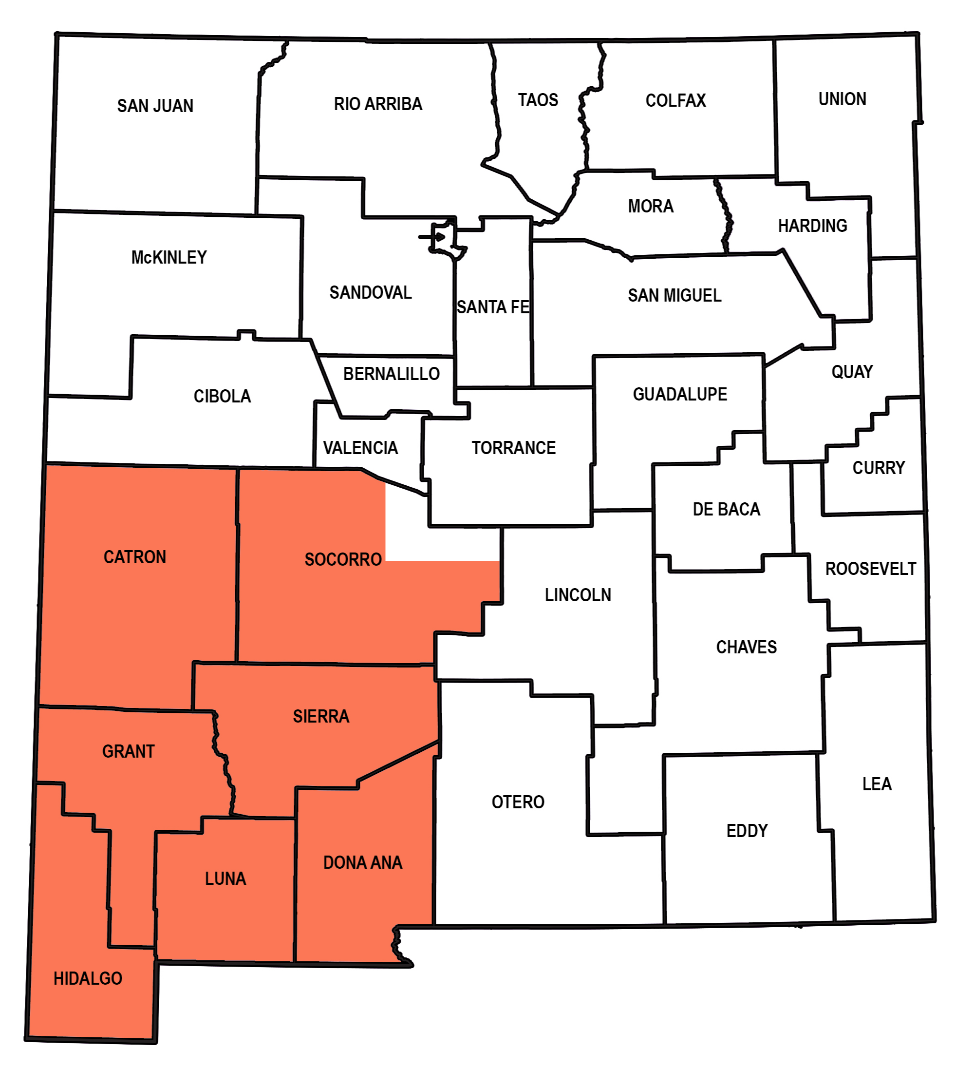 The Early Intervention & Developmental Services Southwest Region map 